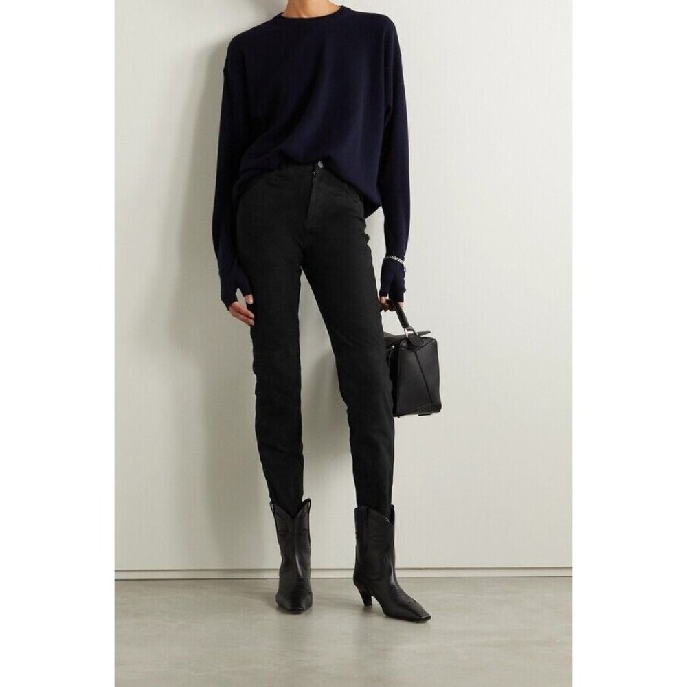 Free People Deadwood Pheonix Recycled Suede Pants 12 Black Straight Leg NWT $400